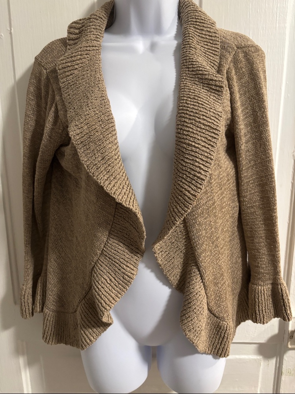 Willi Smith Cozy Open-Front Knit Cardigan Sweater - Tan Size M